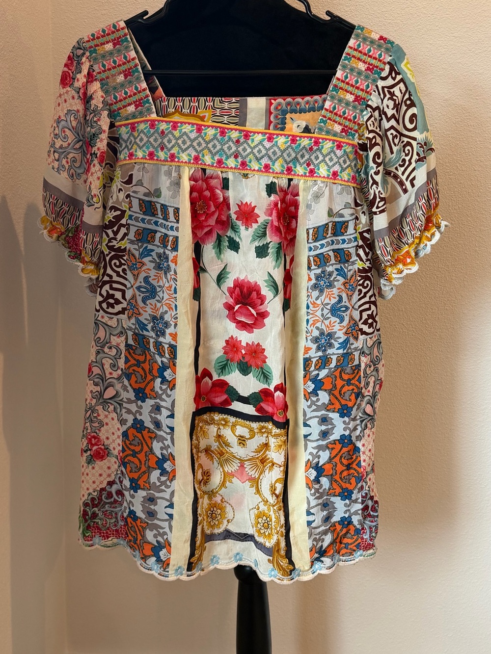 Johnny Was Floral Patchwork Women’s Square-Neck Top M
